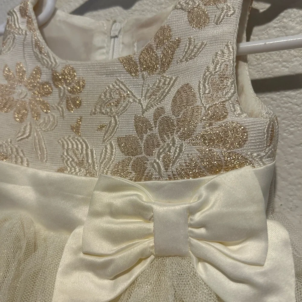 Adorable Cream and Gold Floral Easter Dress